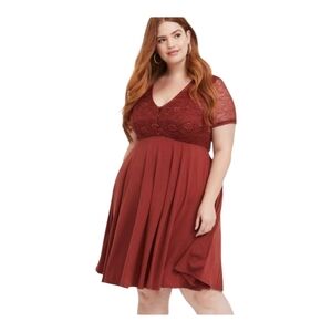 Torrid Mini Jersey Lace Yoke Skater Dress